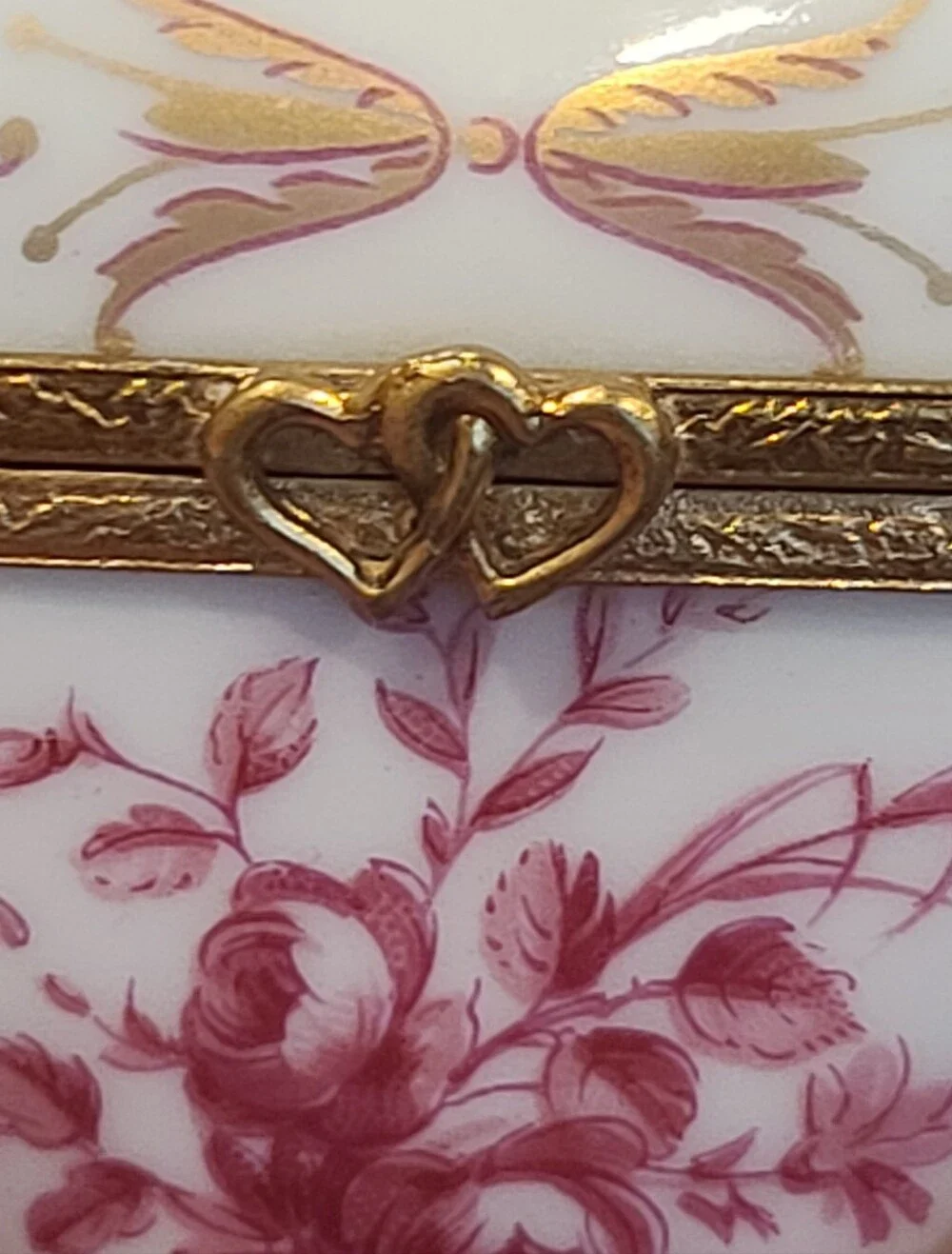 Vtg Ancienne Manufacture Royale d'Artois Limoges Heart Trinket Box Pink Roses